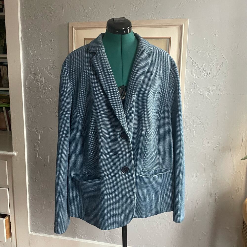 Cotton Blend Knit Blazer Sweater Talbots Blue 20W Pockets Coastal Grandma Fall